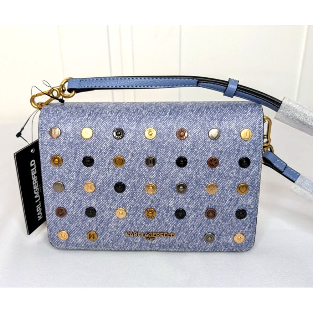 Karl Lagerfeld Paris Lourdes Crossbody - Denim Multi with Rivets, NWT